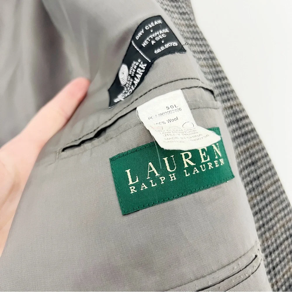 Lauren Ralph Lauren Houndstooth Wool Single Breasted Blazer Coat Size 50L
